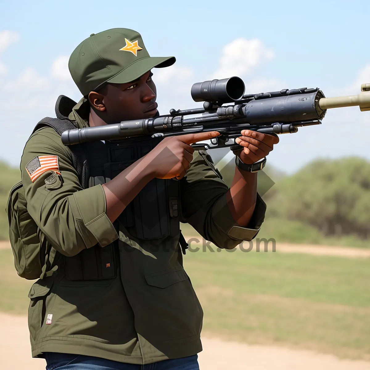 Picture of Soldier Armed with Bazooka in Camouflage