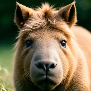 Beautiful Brown Horse Grazing in Green Pasture