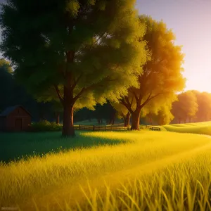 Golden Rapeseed Field Under Vibrant Sunset Sky