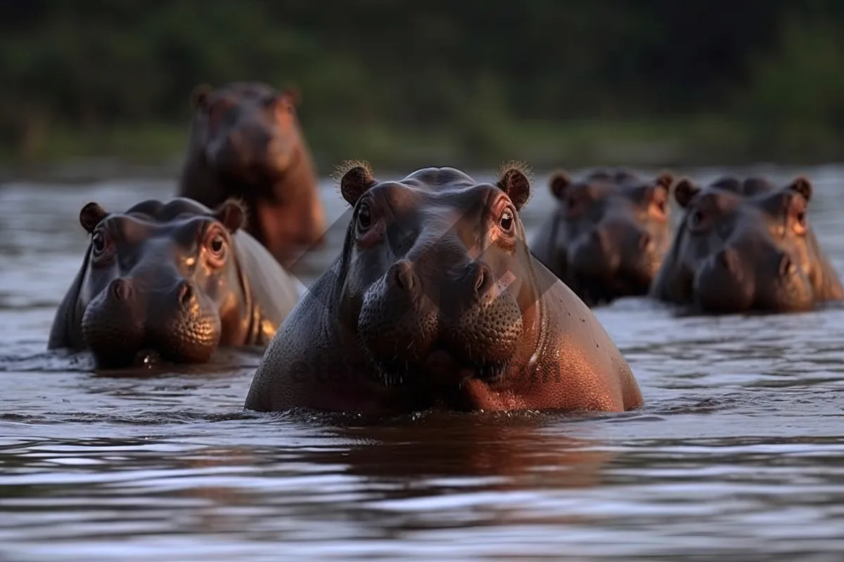 Picture of Wild Hippopotamus Swimming in the Sea