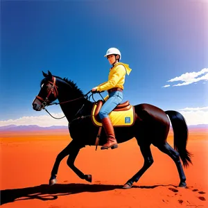 Equestrian Silhouette Riding Thoroughbred with Rope