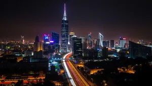 Modern Cityscape Skyline at Dusk with Water Reflection