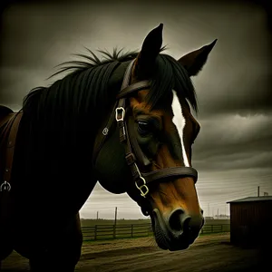 Majestic Brown Stallion at Equestrian Farm