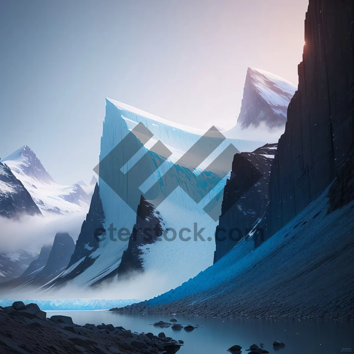 Picture of Snow-capped Peak Overlooking Frozen Ocean