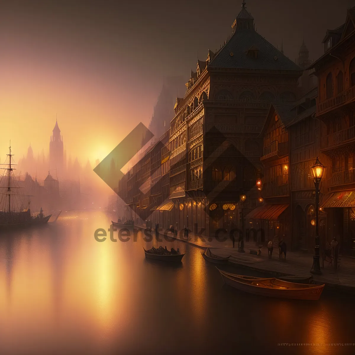 Picture of Enchanting Nighttime Reflections on Historic City Canal