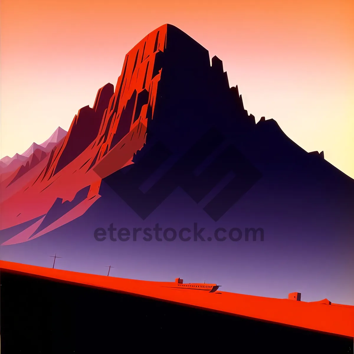 Picture of Silhouette of Mountains at Vibrant Sunrise