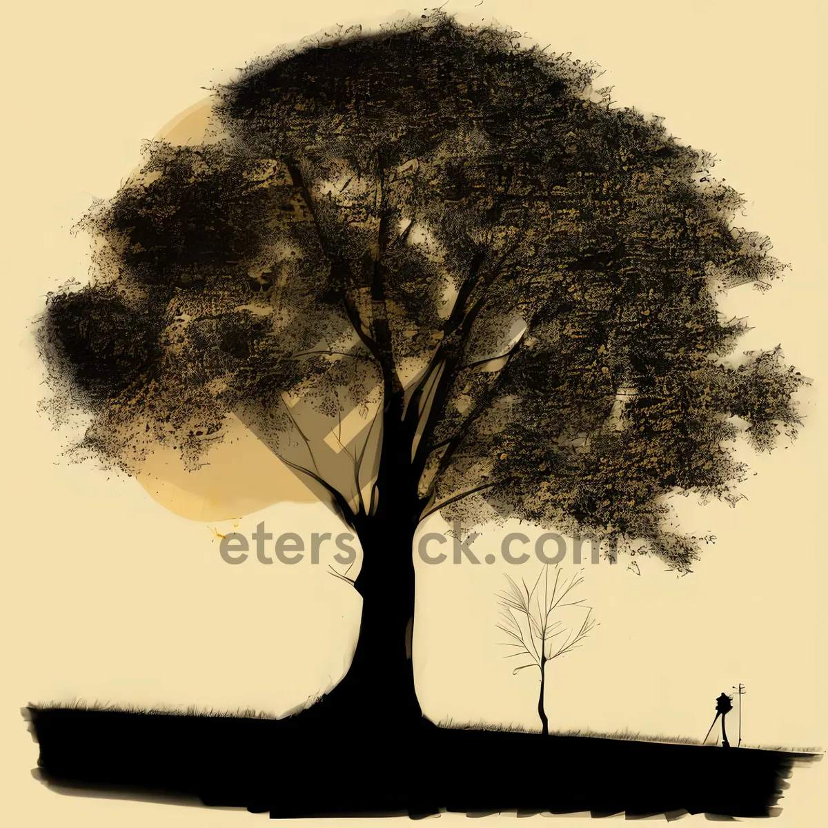 Picture of Silhouette of a Majestic Oak Tree in Summer