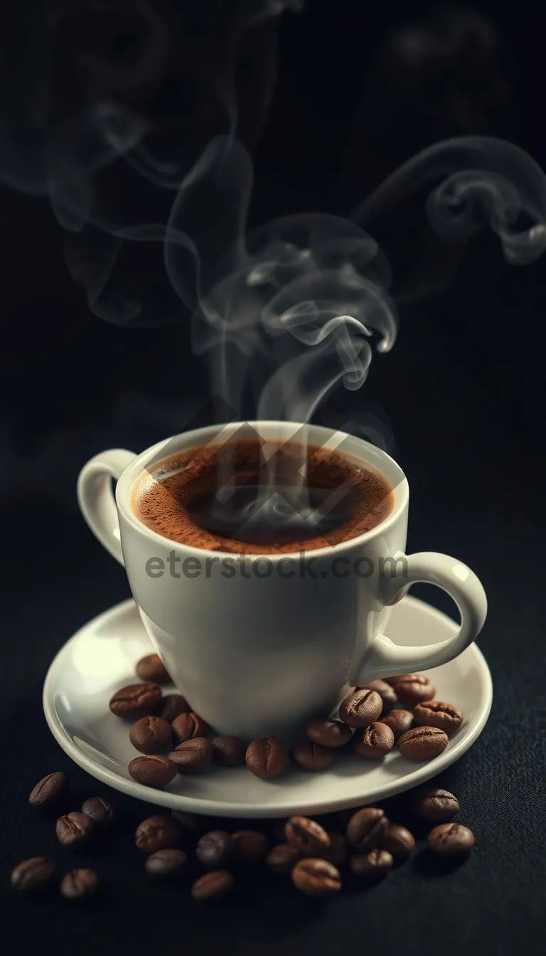 Picture of Fresh brewed cup of espresso on dark table