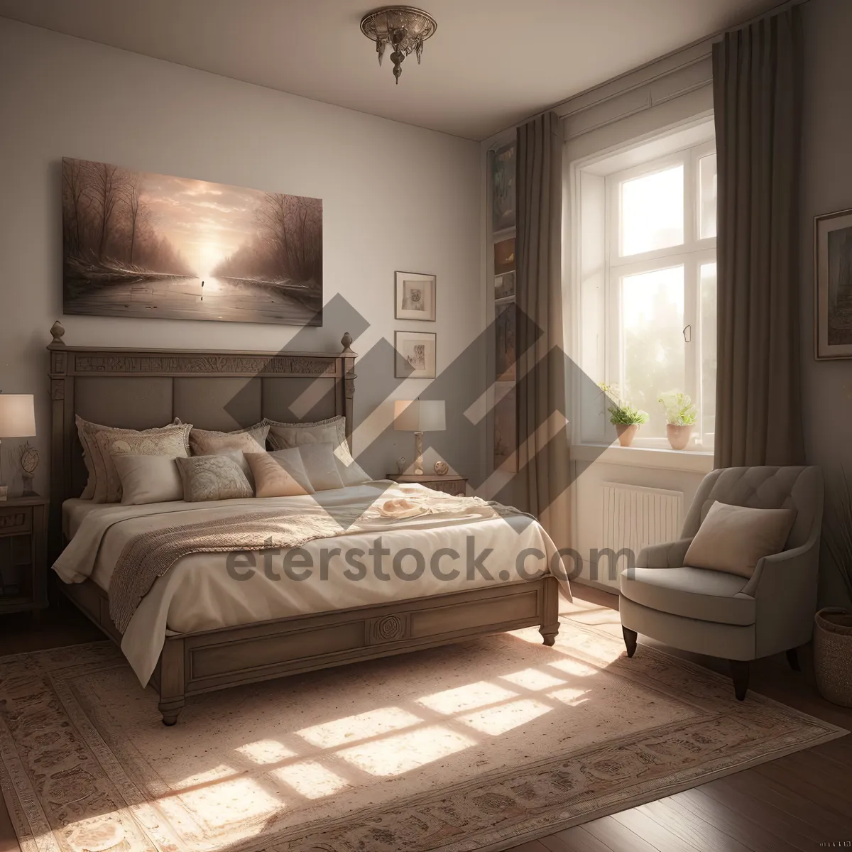 Picture of Modern Bedroom with Cozy Furniture and Stylish Decor