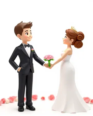 Cartoon newlywed bride and spouse