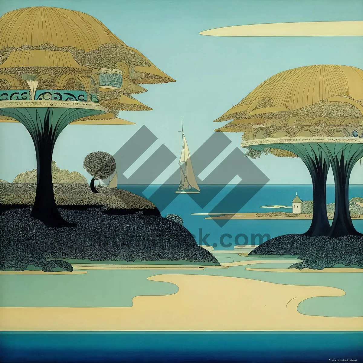 Picture of Beach chair and lamp under tropical shade