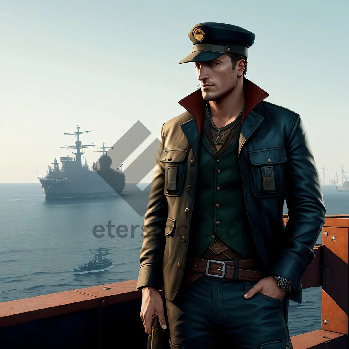 Picture of Smartly dressed engineer in trench coat and hat.