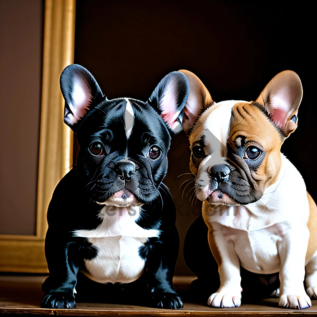 Picture of Charming Bulldog Puppy: Endearing Sitting Pose with Wrinkled Expression