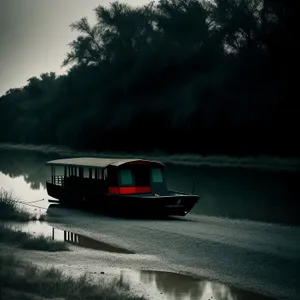 Lakeside Landscape with Boat and Sky