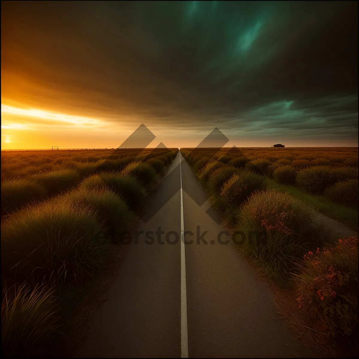 Picture of Vibrant Coastal Sunset Over Ocean and Asphalt Road