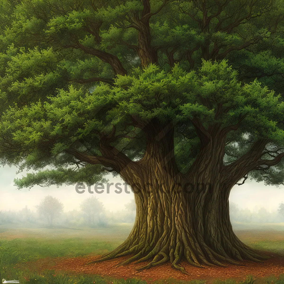 Picture of Serene Oak Tree Amidst Lush Park