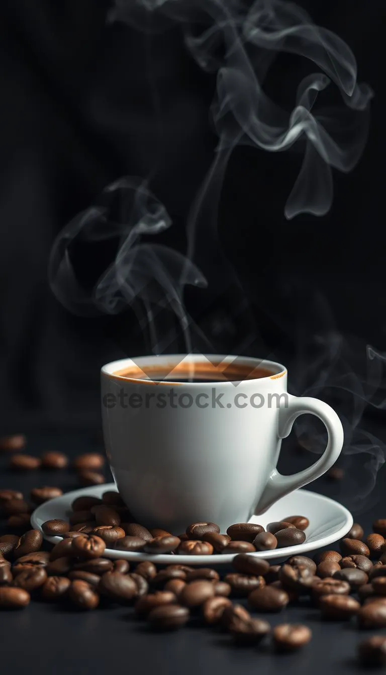 Picture of Morning coffee on dark table - hot espresso drink