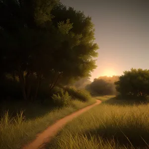 Idyllic Farm Sprinkler Under Golden Sunset