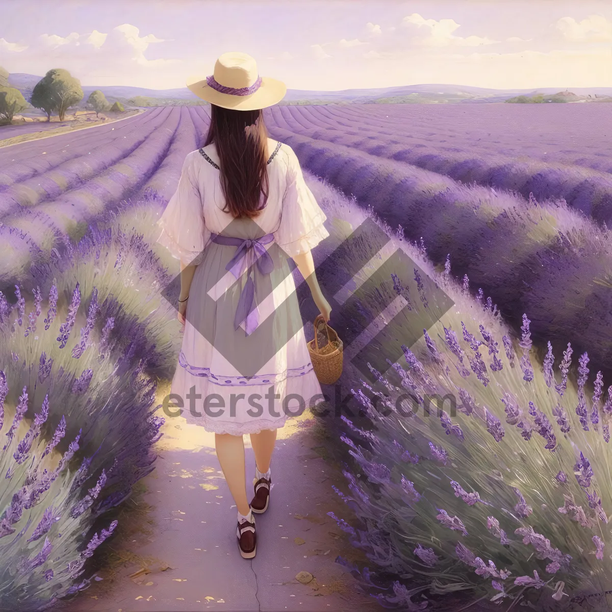 Picture of Purple Lavender Field, Beautiful Vascular Plant in Nature