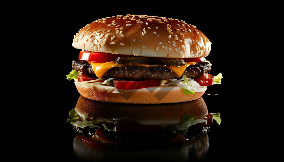 Picture of Delicious Cheeseburger with Grilled Beef and Fresh Salad