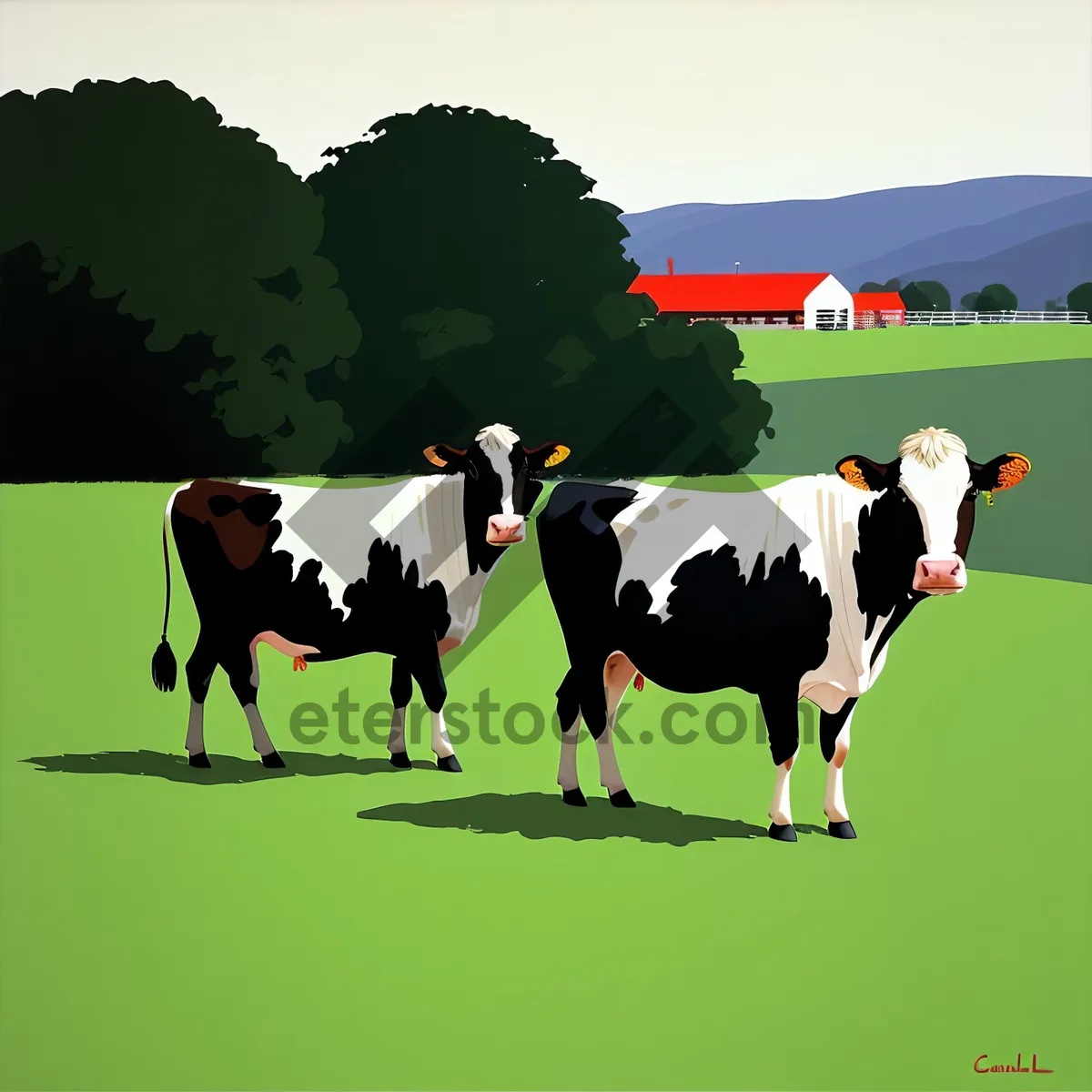 Picture of Serene Countryside: Grazing Dairy Cows on Lush Meadow