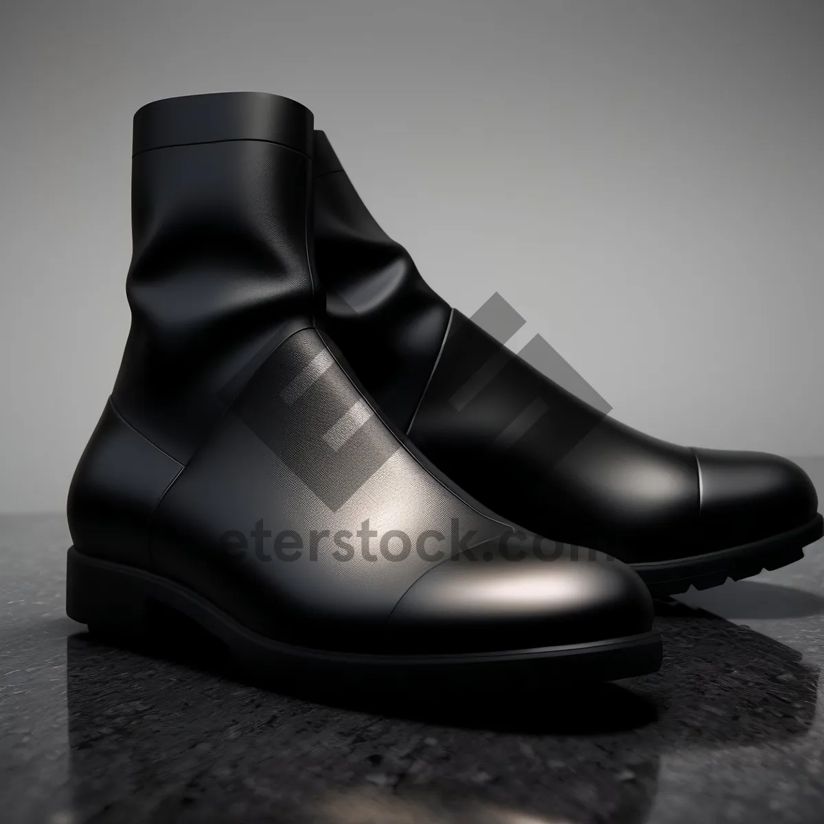 Picture of Classic Black Leather Men's Boots with Shiny Rubber Heels