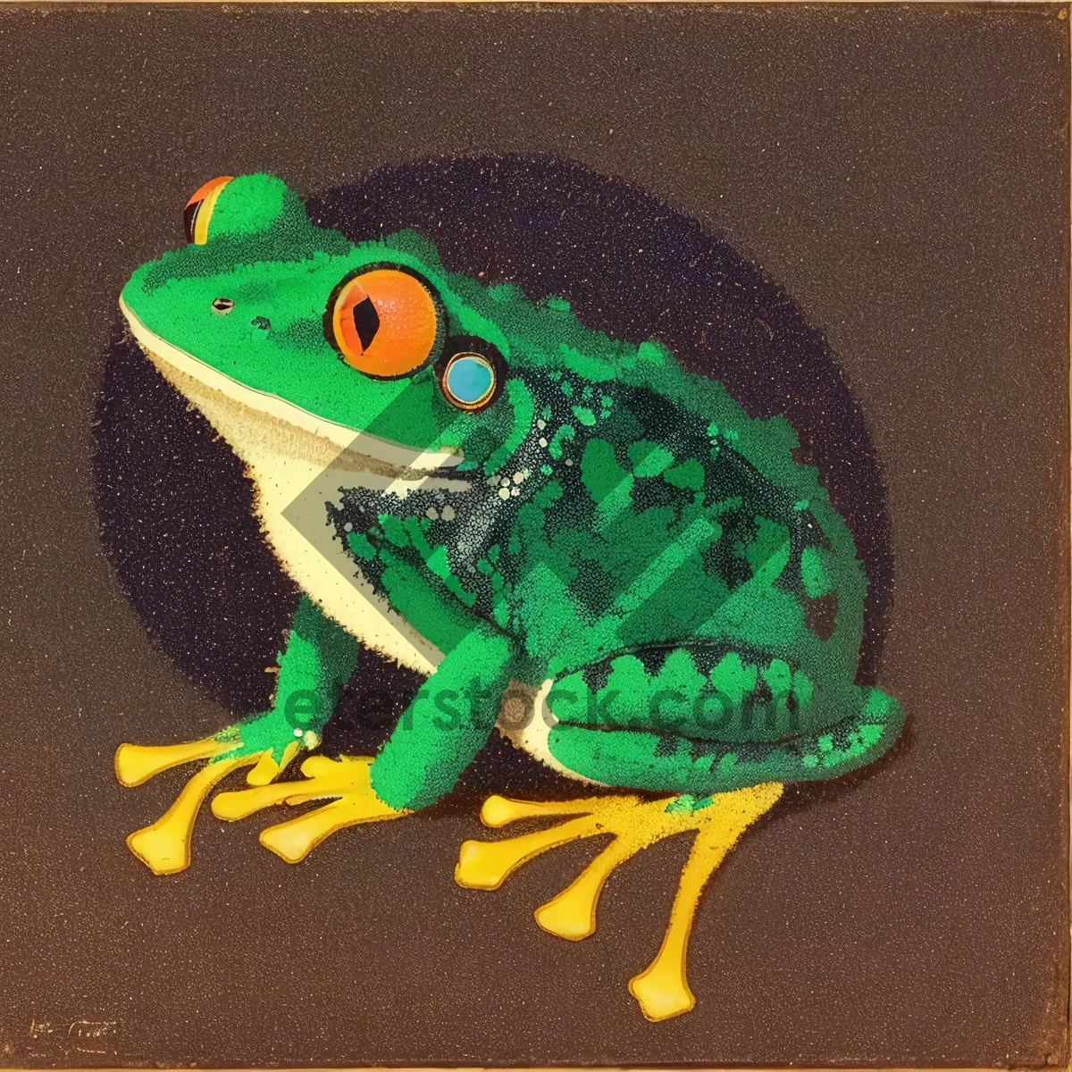 Picture of Vibrant orange-eyed tree frog peeping from tree