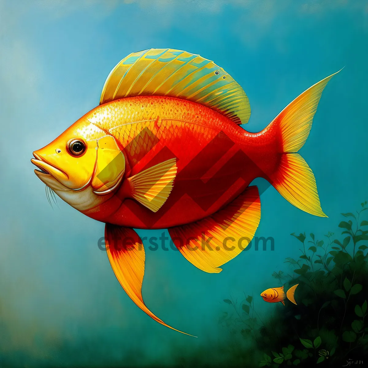 Picture of Orange Goldfish Swimming in Aquarium