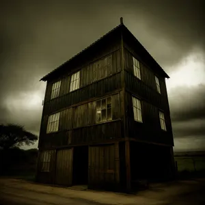 Old City Schoolhouse with Prison-like Architecture and Sky View