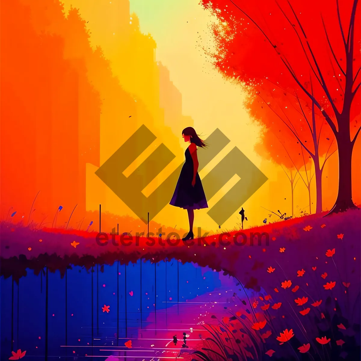 Picture of Sunset Silhouette Among Starry Trees: A Captivating Holiday Art Design