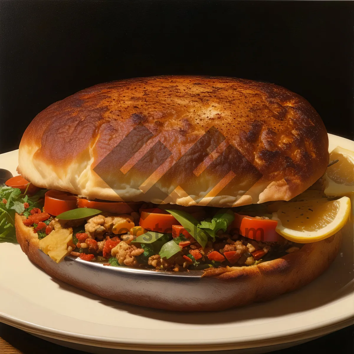 Picture of Grilled Turkey Burger with Cheese and Fresh Vegetables