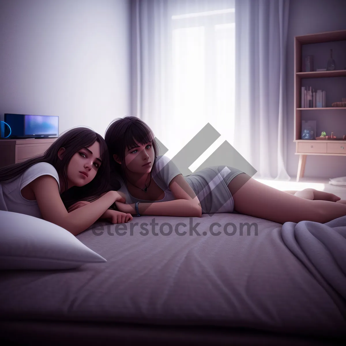 Picture of Happy Couple Relaxing on Comfy Bedroom Sofa