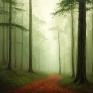 Misty Morning in the Autumn Forest