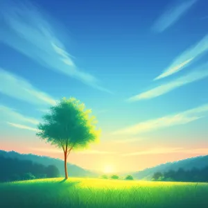 Rural Landscape with Vibrant Meadow and Clear Sky