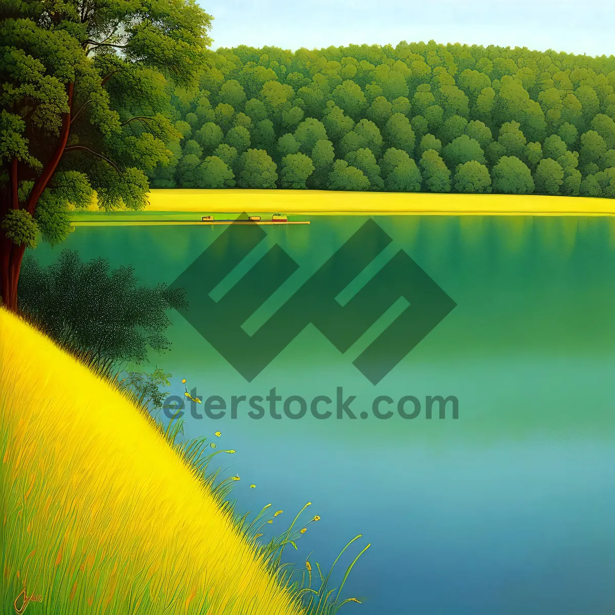 Picture of Vibrant Summer Meadow with Tree and Grapevine