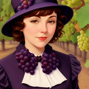 Fashionable Lady with Fresh Grapes and a Radiant Smile
