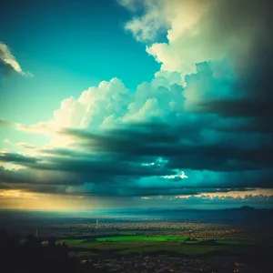 Sunlit Cloudscape in Clear Summer Sky