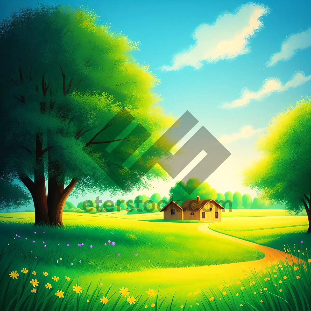 Picture of Golden Meadows: A Serene Country Landscape