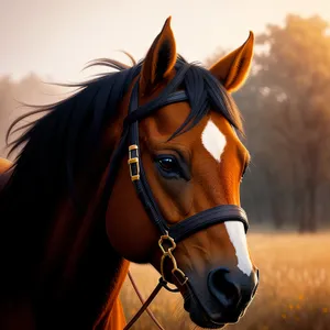 Thoroughbred Stallion Sporting Brown Bridle in Meadow