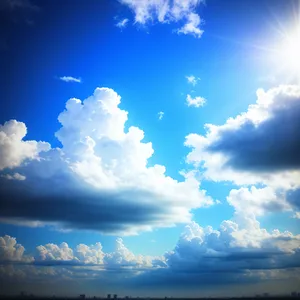 Vibrant Sunny Sky with Fluffy Clouds