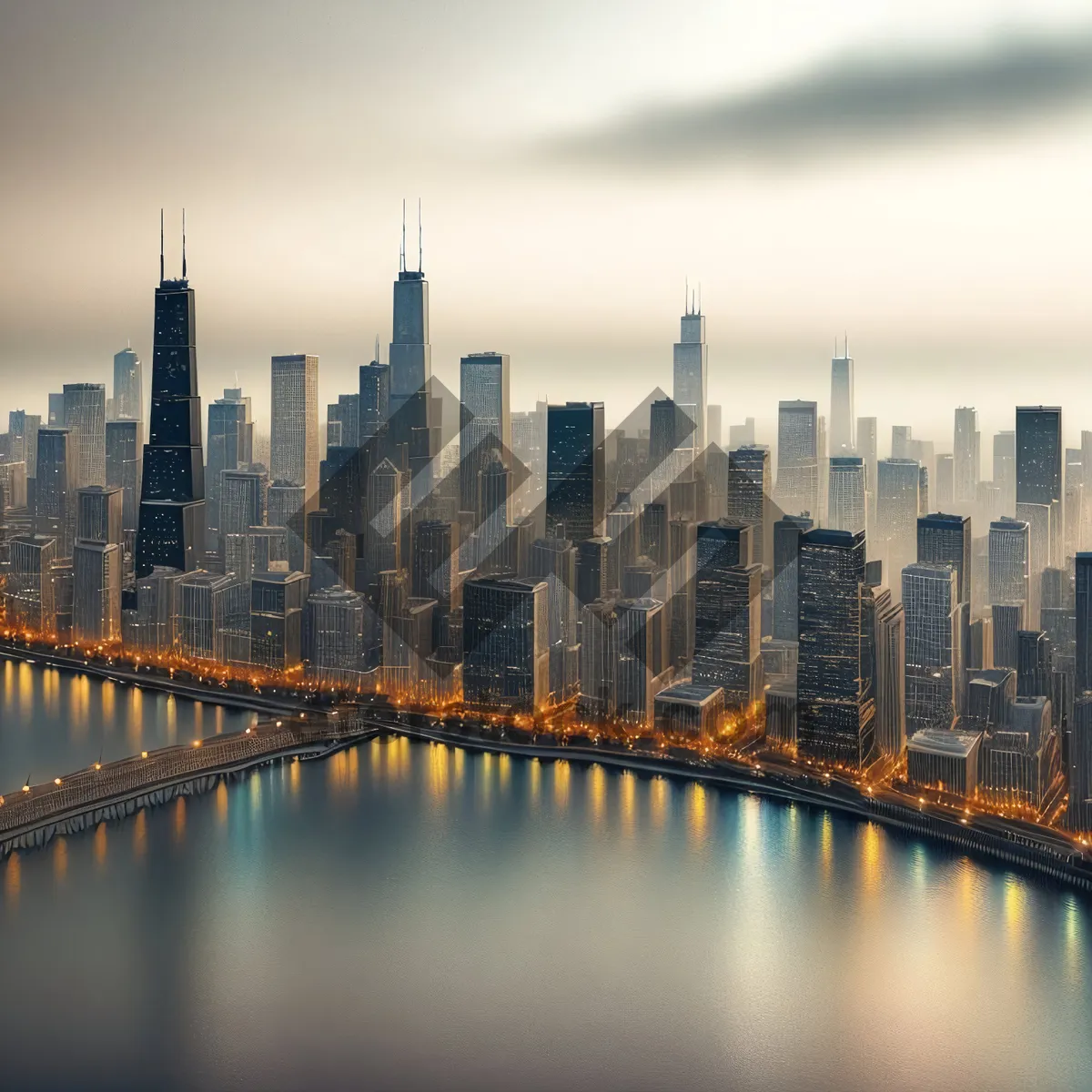 Picture of Vibrant Cityscape at Night: Luminous Metropolis on Waterfront