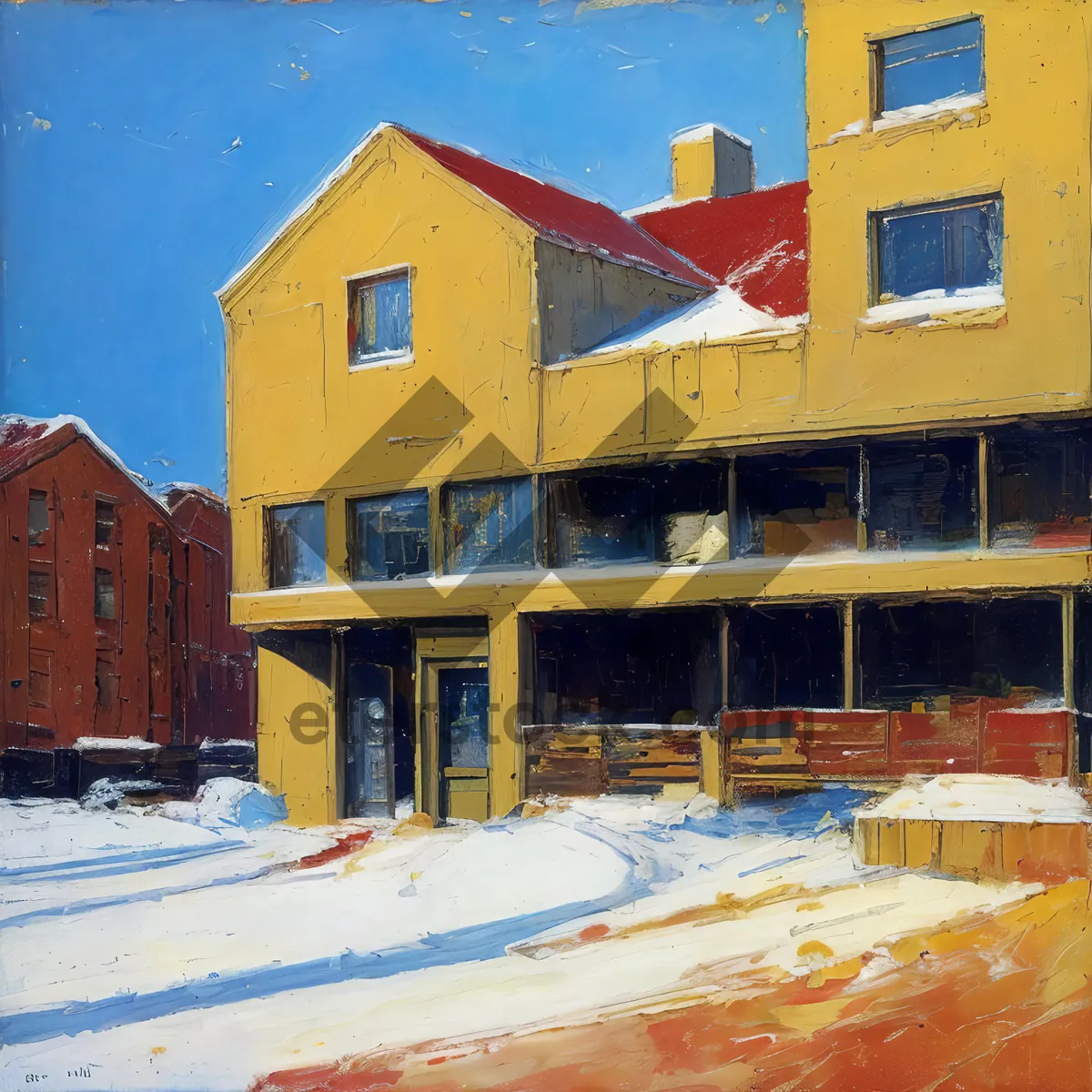 Picture of Old Brick Warehouse in Winter Cityscape