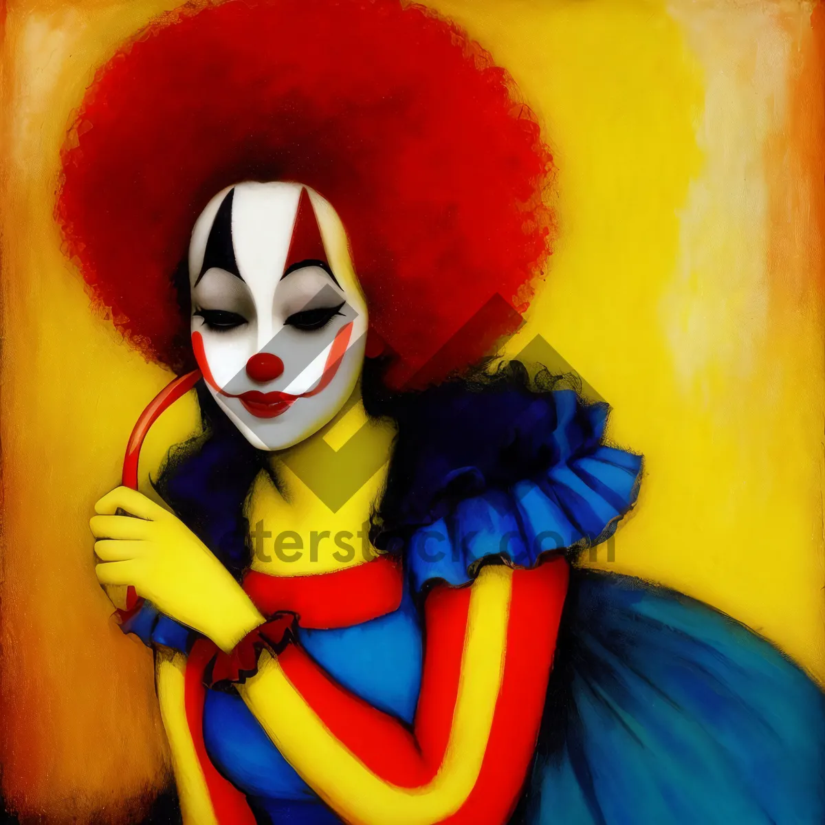 Picture of Comedic Clown Portrait with Colorful Makeup and Costume