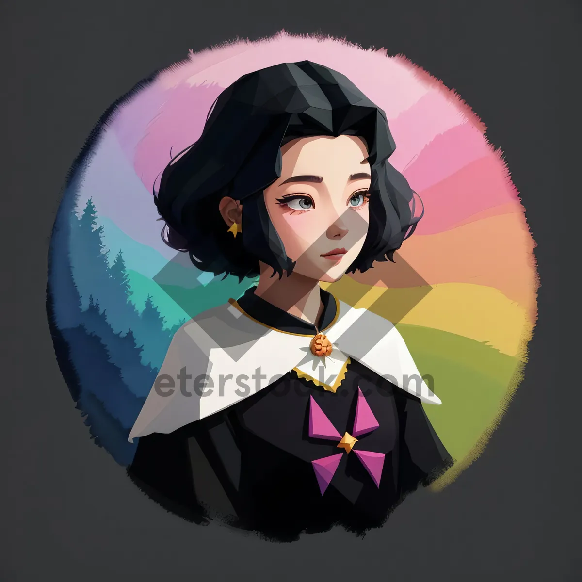 Picture of Pretty Fashion Princess Model with Amulet Cartoon Illustration