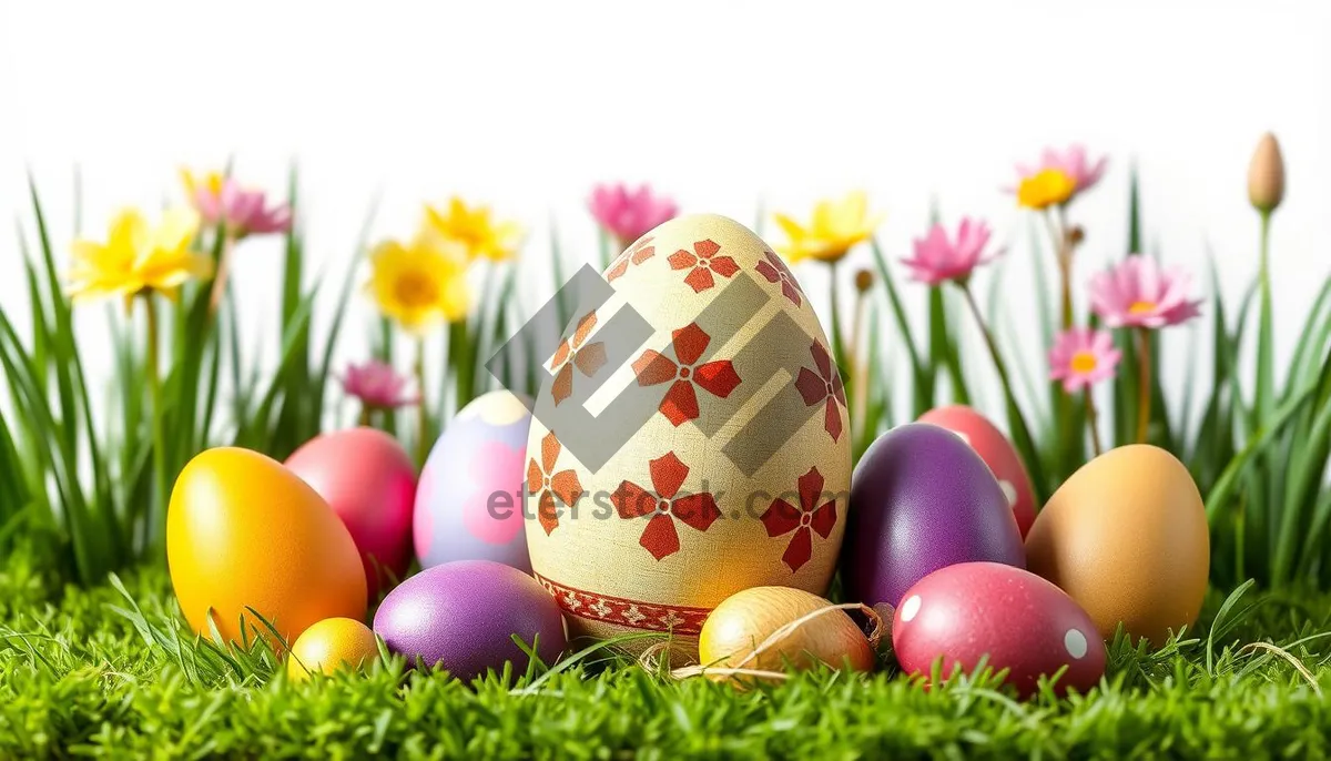 Picture of Spring Easter Egg decoration with flowers and bunny