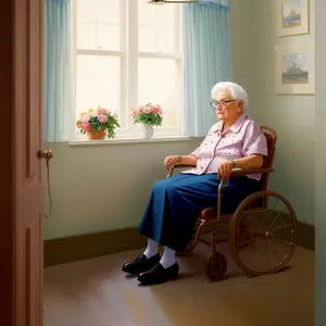 Disabled man seated on wheelchair with caregiver beside him.