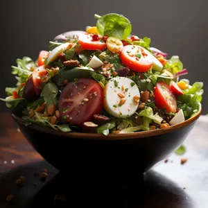 Fresh gourmet vegetable salad with delicious cheese and sauce.