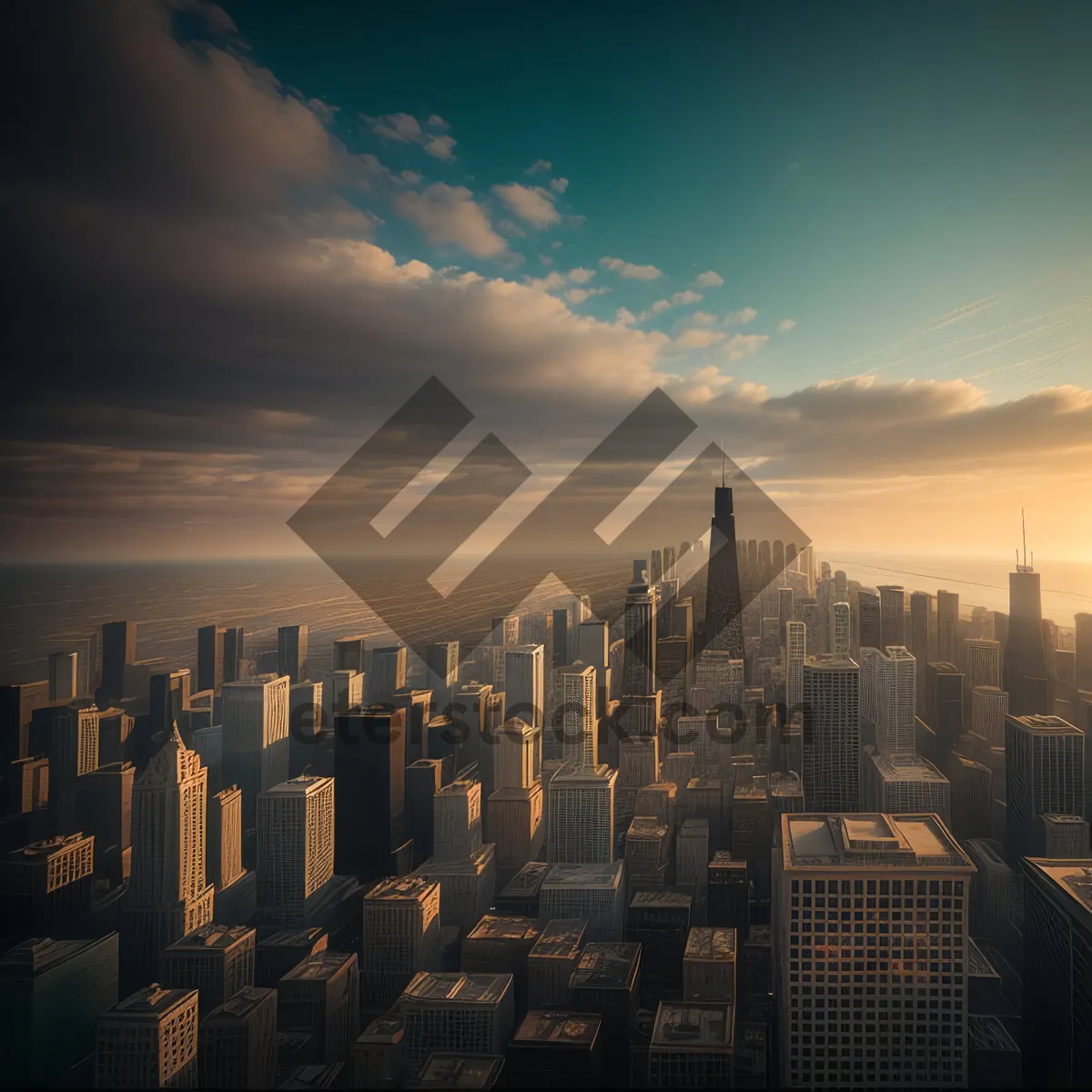 Picture of Urban Twilight: Majestic Skyscrapers Reflecting the Setting Sun