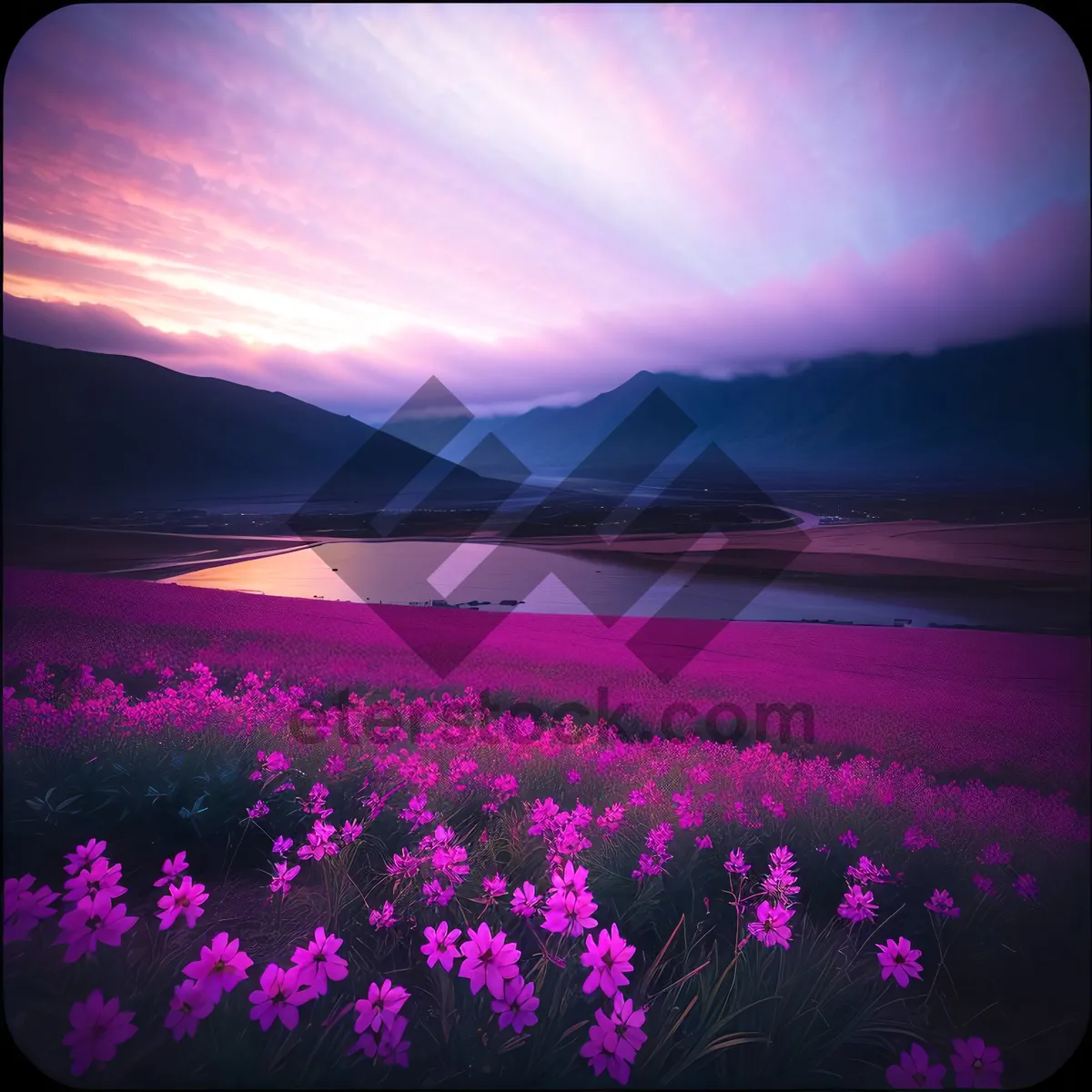 Picture of Scenic Summer Sunset Over Meadow with Clouds