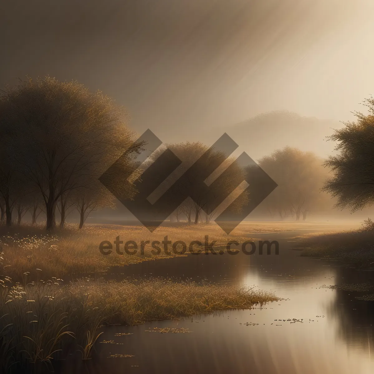 Picture of Golden Sunset Horizon Over Beach and Trees